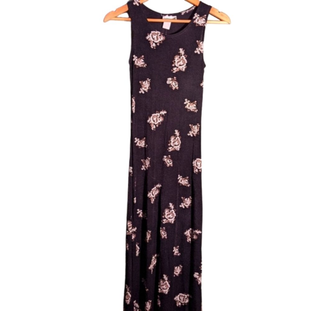 Green Box black floral maxi dress. Size small